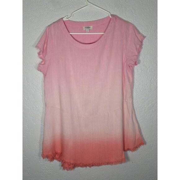 Umgee Top Womens Small Ombre Linen Blend Tunic Lagenlook Boho Frayed Hem - Picture 1 of 5
